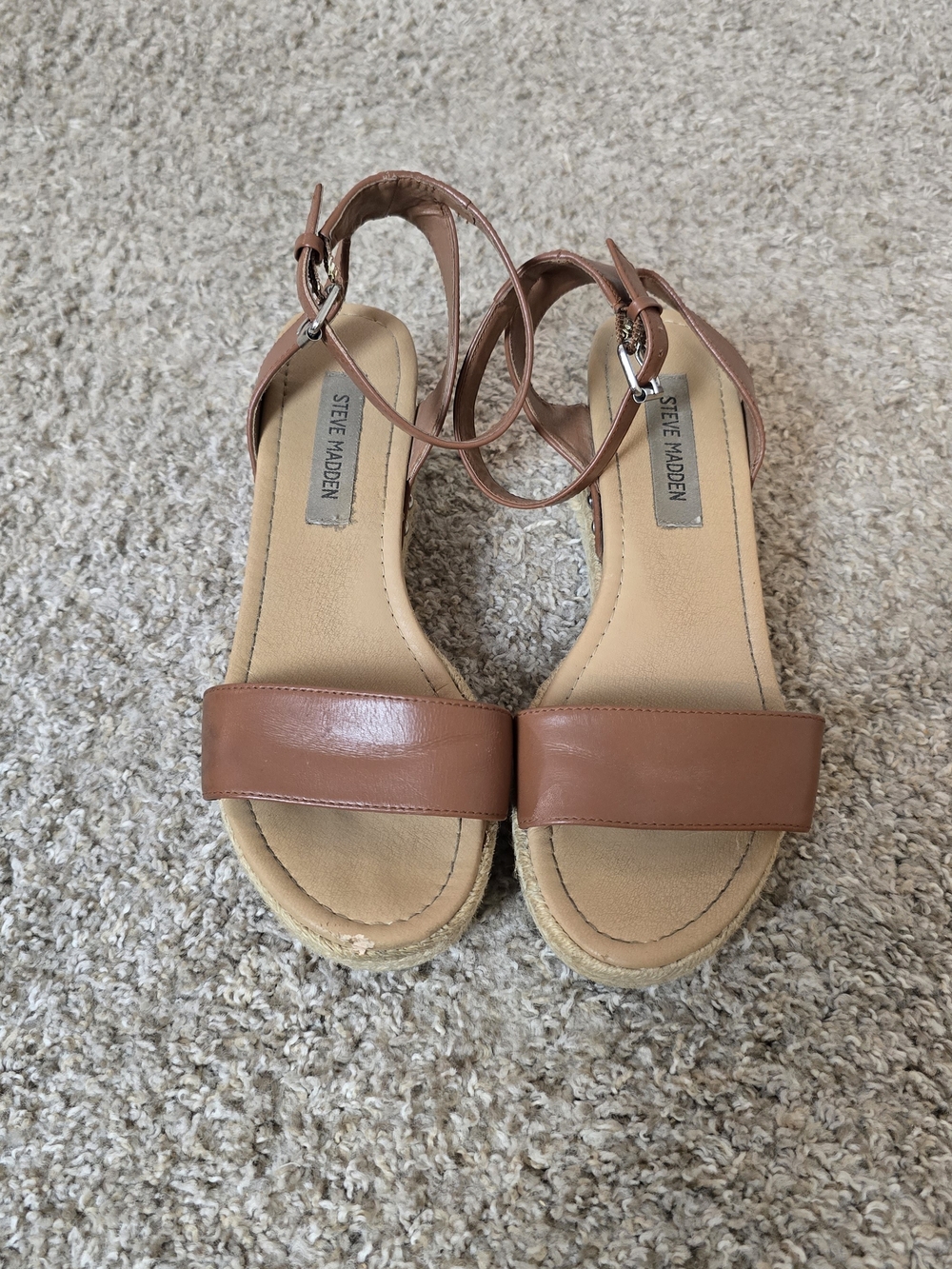Steve Madden Brown Studded Wedge Sandals Buckle Ankle Strap Women's 8.5